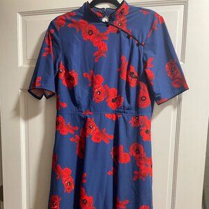 PLUS SIZE Poppy-print Cheongsam-Type Dress